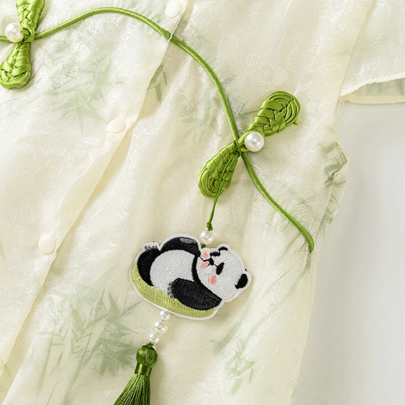 Combinaison bébé fille style Cheongsam chinois – Motif panda – 0 à 24 mois