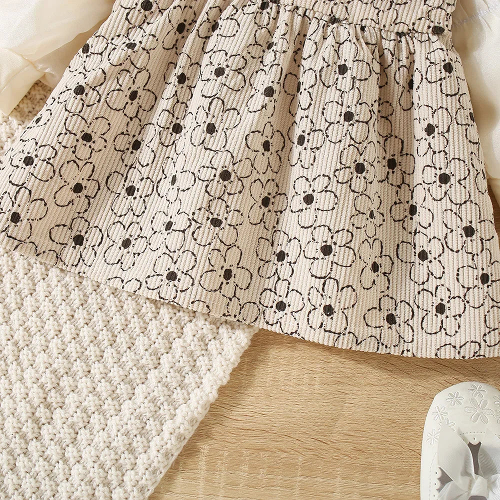 Robe Bébé Fille Élégante à Manches Longues – Dentelle & Broderie Lapin