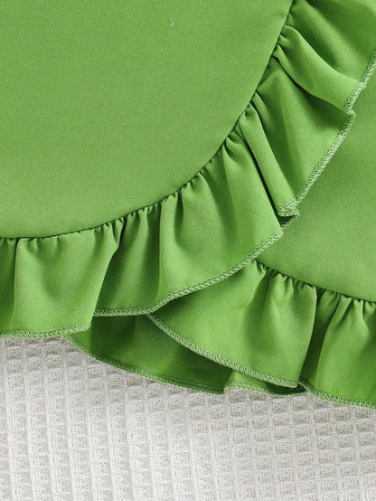 2-piece girls spring/summer fashion cute outdoor casual clothing white knit round neck Daisy print T-shirt + green pleated skirt