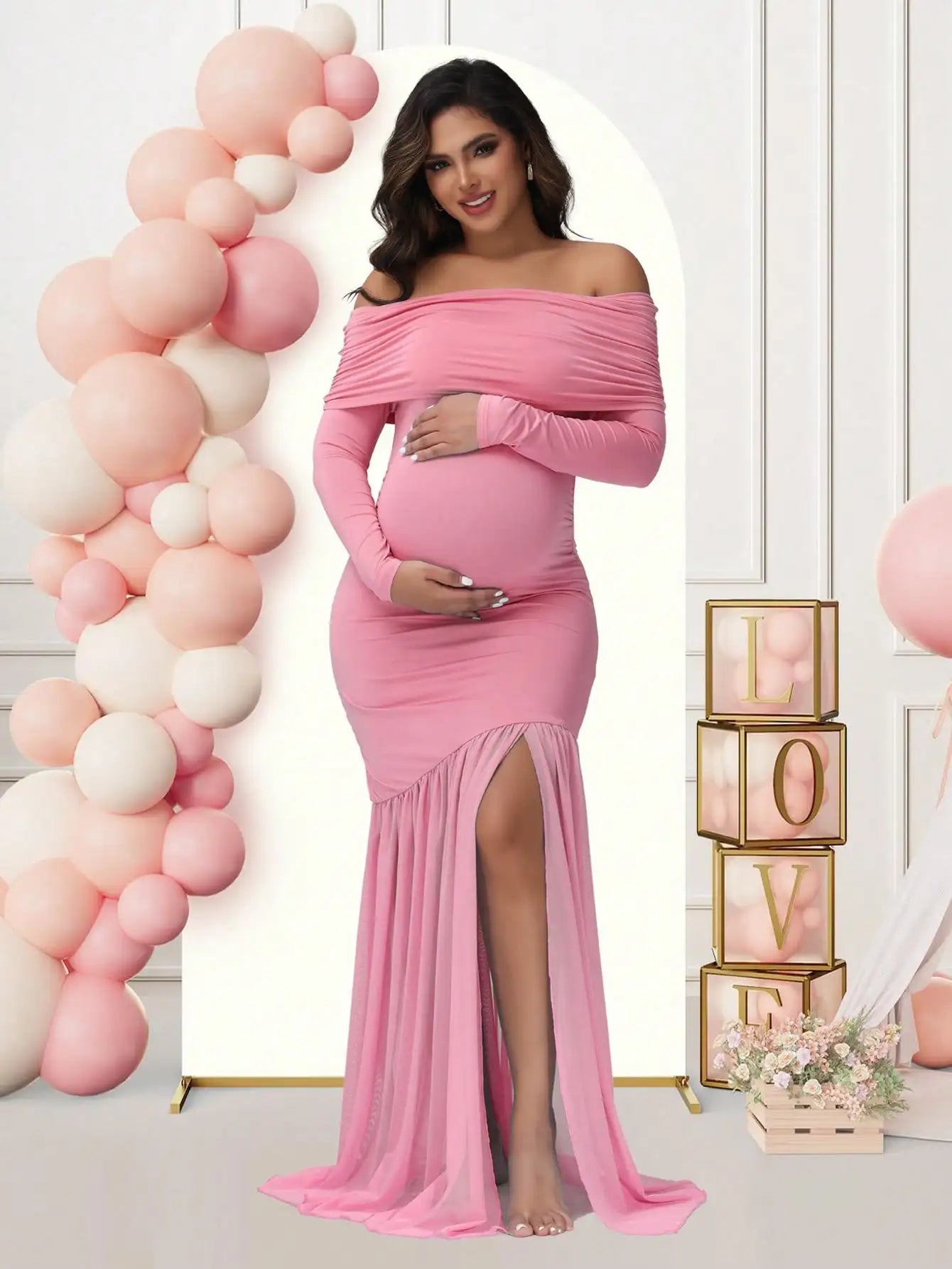 Robe Maternité Longue Élégance Royale – Séance Photo & Baby Shower