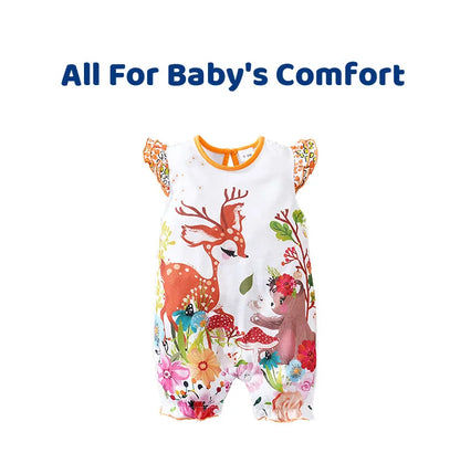 Barboteuse Bébé Été – Petit Cerf Magique (0–12 mois)