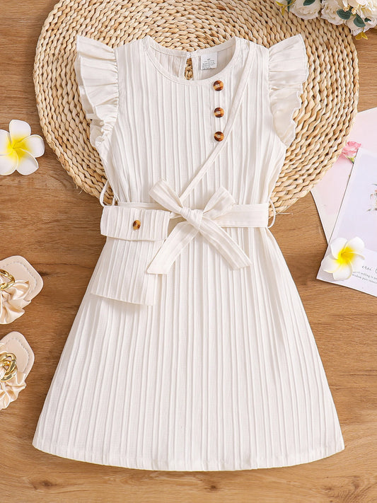 Robe blanche cérémonie – Nœud & plissé (Fille)