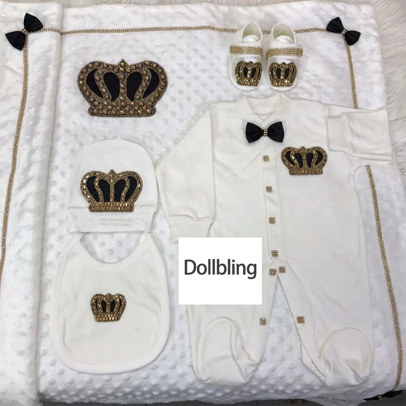 Coffret naissance luxe bébé – Ensemble “Prince & Princesse” sortie d’hôpital en coton brodé (cadeau nouveau-né)