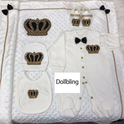 Coffret naissance luxe bébé – Ensemble “Prince & Princesse” sortie d’hôpital en coton brodé (cadeau nouveau-né)