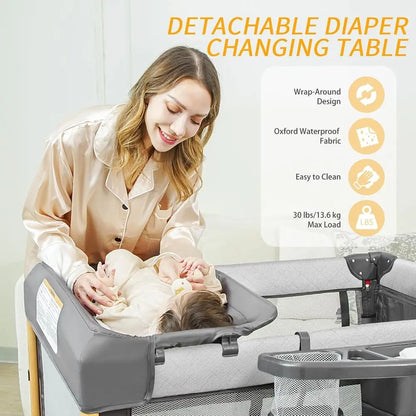 Berceau pliable portable 5-en-1 pour bébé – Installation rapide à une main, avec table à langer et matelas