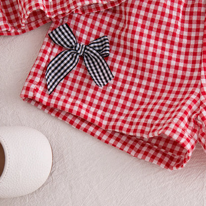 Ensemble Petite Princesse – Tenue d’Été Bébé Fille à Carreaux