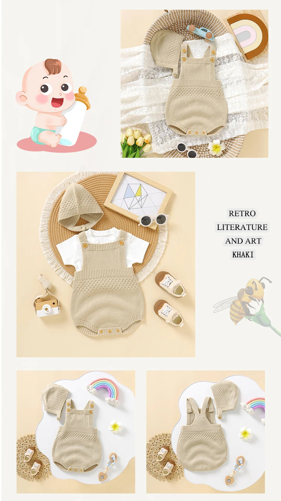 Ensemble Body Bébé Sans Manches & Bonnet – Tenue Douce Unisexe (2 pièces)