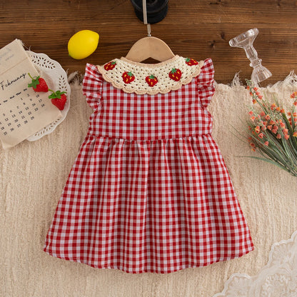 Robe Bébé Fille Vichy Rouge – Coton Doux avec Col Fraise