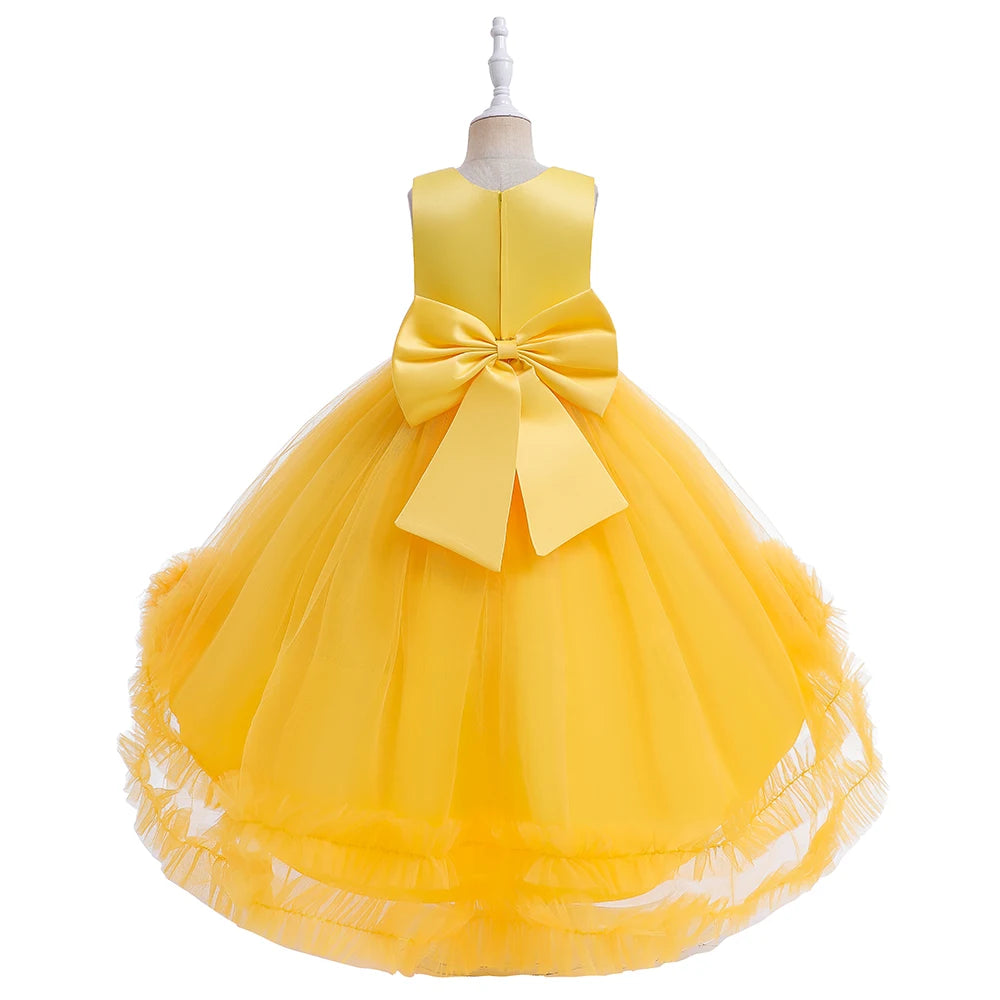 Robe Princesse Fille Traîne Tulle – Cérémonie, Mariage, Anniversaire & Noël (2–10 ans)