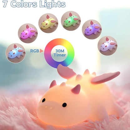 Veilleuse bébé dragon en silicone tactile rechargeable – Lampe de nuit douce pour chambre d’enfant