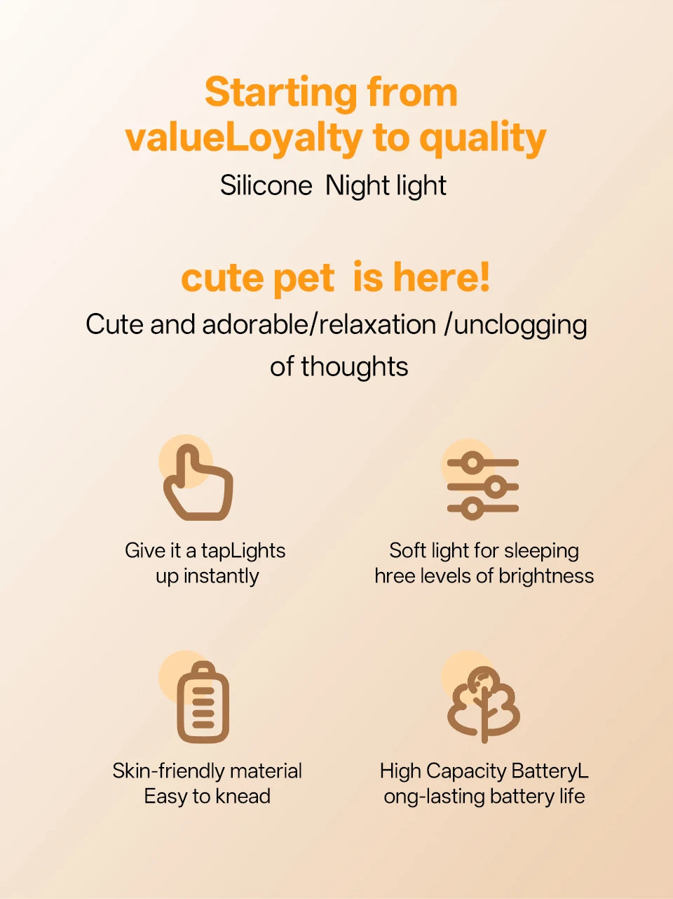 Veilleuse LED RGB Rechargable – Animaux Mignons (Tactile)