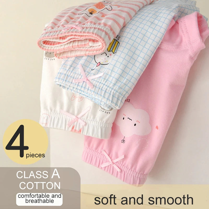 Culotte Anti-Adorable en Coton pour Fille de 3 à 8 Ans, Sous-vêtement Doux et Respirant, Motif Dessin Animé, Collection Été, 2024, 4 Pièces