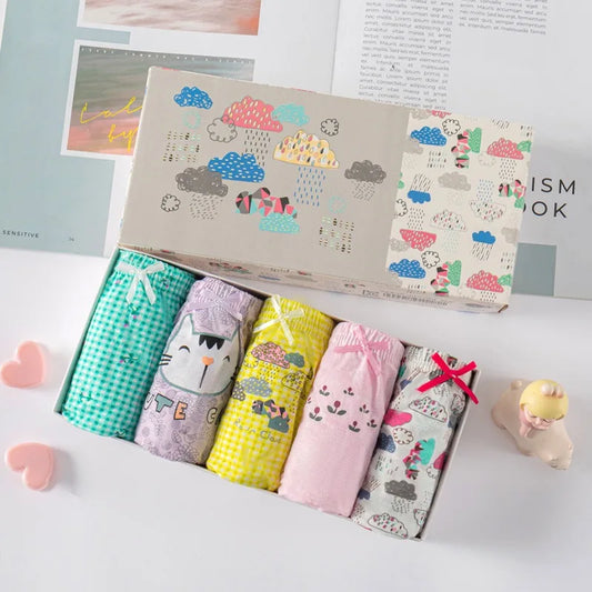 Lot de Sous-Vêtements Fille 100% Coton – Motifs Chats Mignons & Confort Doux