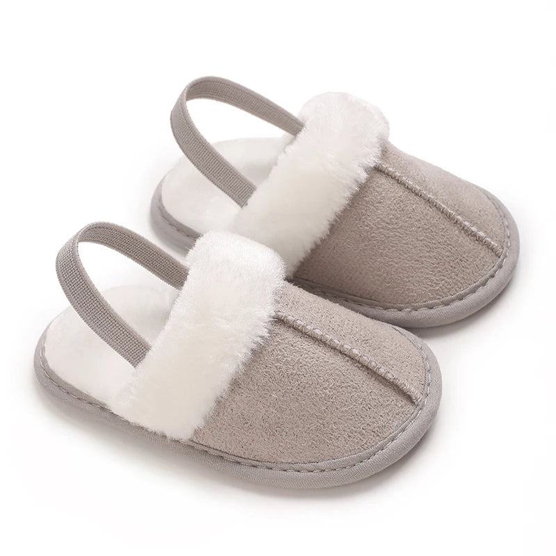 Pantoufles bébé coton doublées – Chaudes & confortables – Semelle douce (0–18 mois)