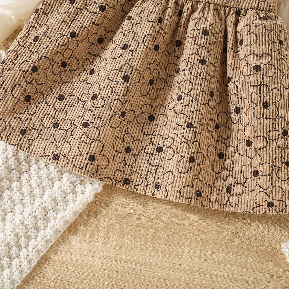 Robe Bébé Fille Élégante à Manches Longues – Dentelle & Broderie Lapin