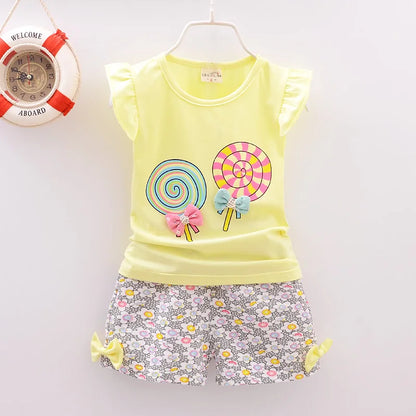 Ensemble Fille Été “Lollipop” – T-shirt + Short/Short-jupe imprimé (4–6 ans)