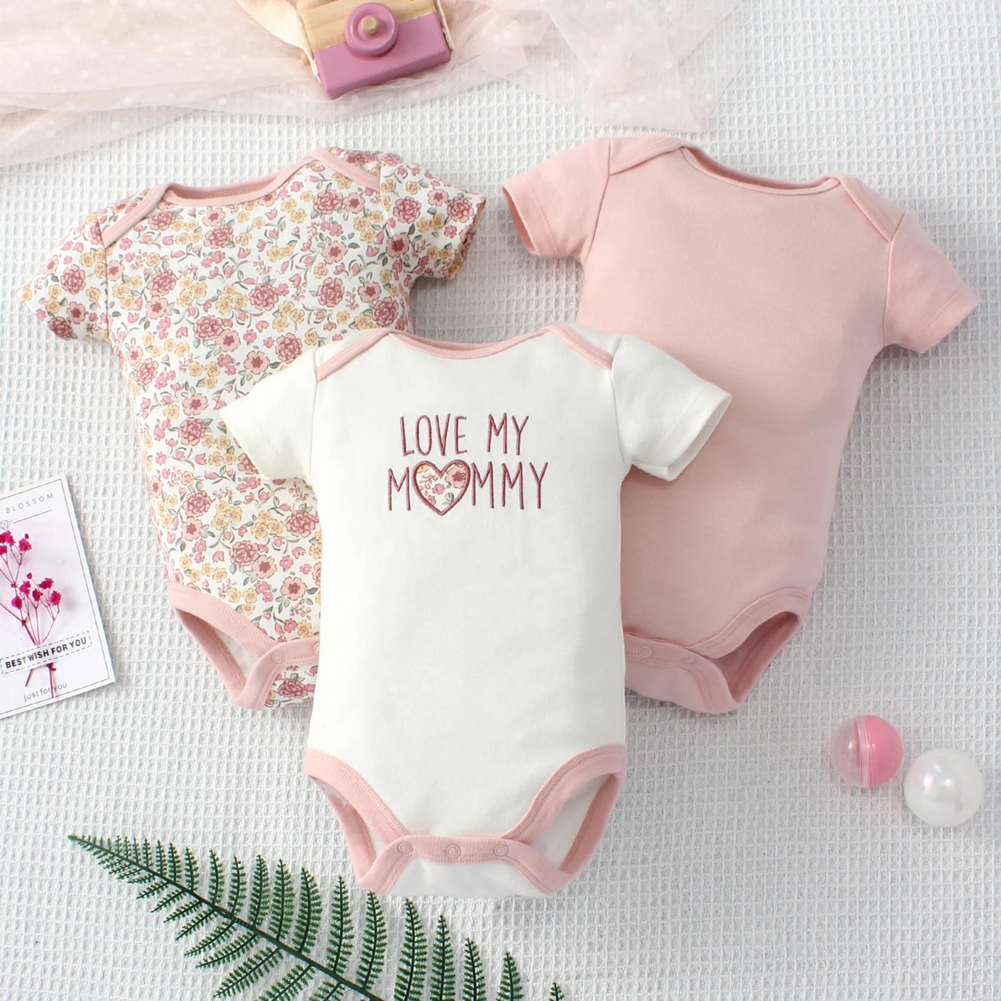 Lot de 3 bodys bébé fille – Motifs animaux & éléphant, coton doux