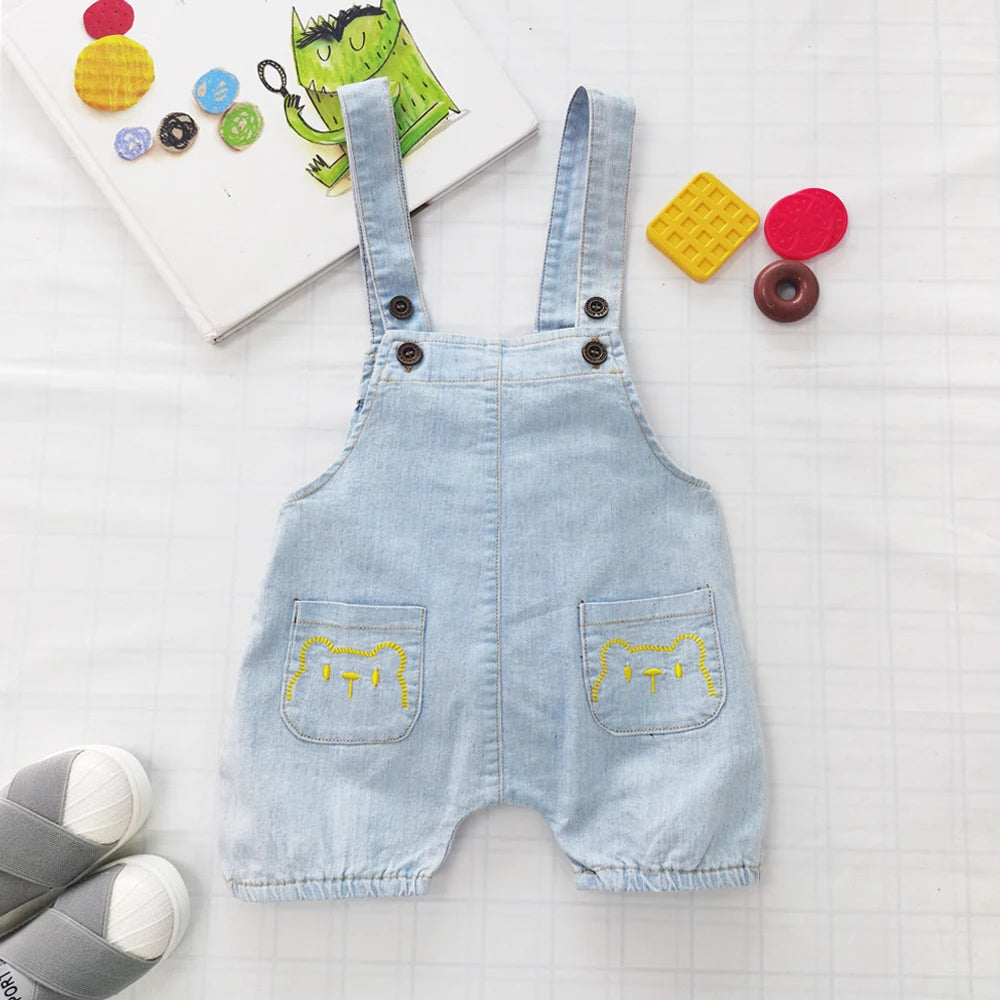 Salopette bébé garçon en jean – Barboteuse d’été douce avec motif animal (9–36 mois)