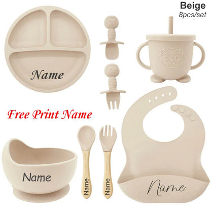 Ensemble repas bébé personnalisé en silicone – Assiette, bol, tasse & accessoires