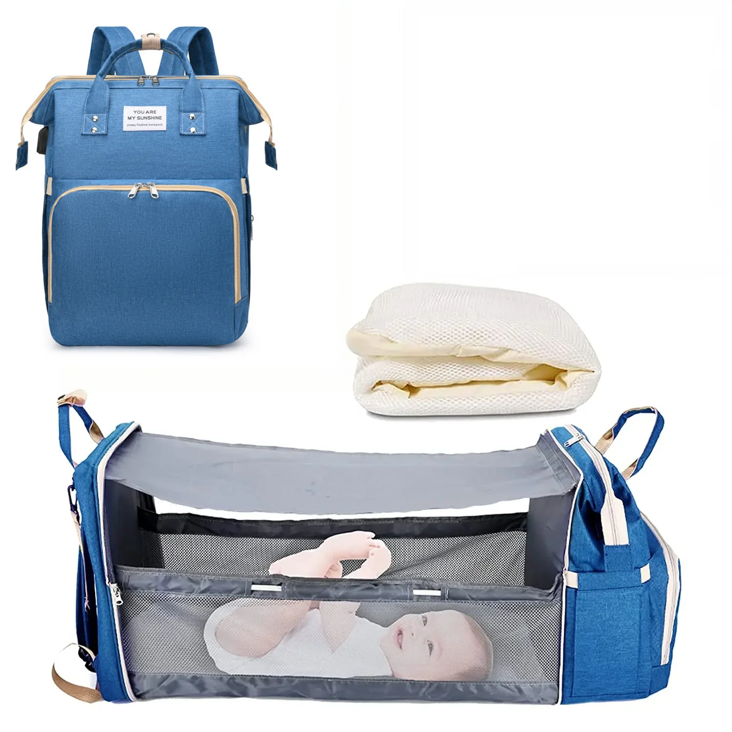 Sac à Langer 3 en 1 avec Lit Bébé Pliable – Sac à Dos Multifonction Grande Capacité