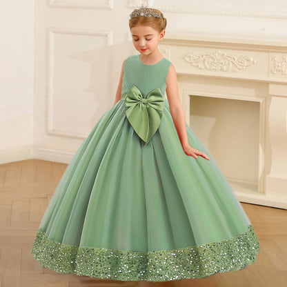 Robe Princesse Longue à Nœud Élégant – Cérémonie & Mariage pour Fille