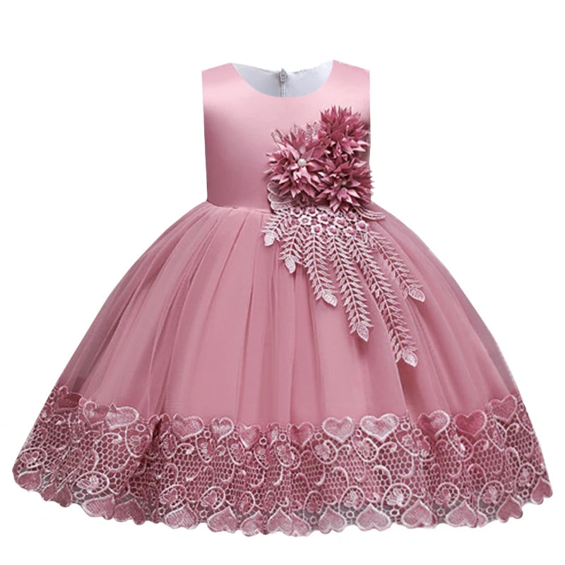 Robe de Princesse en Dentelle & Fleurs – Cérémonie Élégante pour Fille