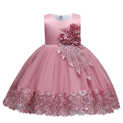 Robe de Princesse en Dentelle & Fleurs – Cérémonie Élégante pour Fille