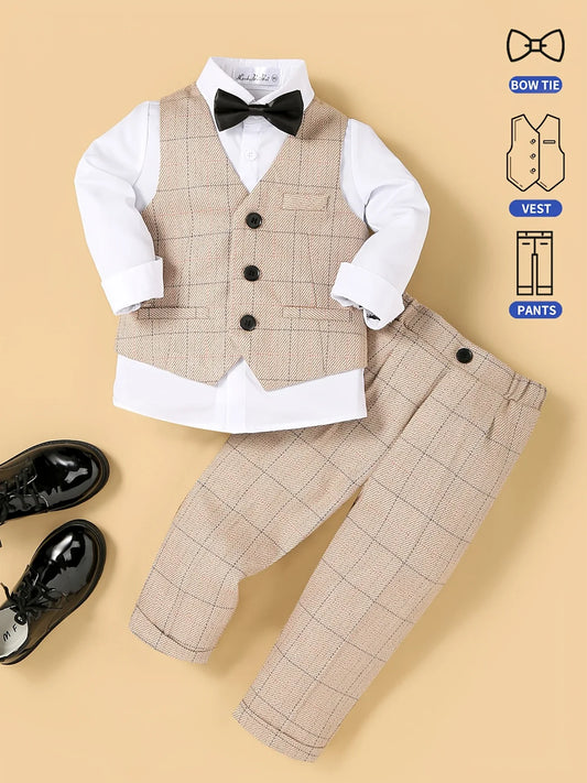 Tenue de mariage pour garçon à fleurs, gilet formel pour enfants, pantalon avec nœud papillon, tenue 3 pièces, Suti pour hôte de Piano, spectacle vocal