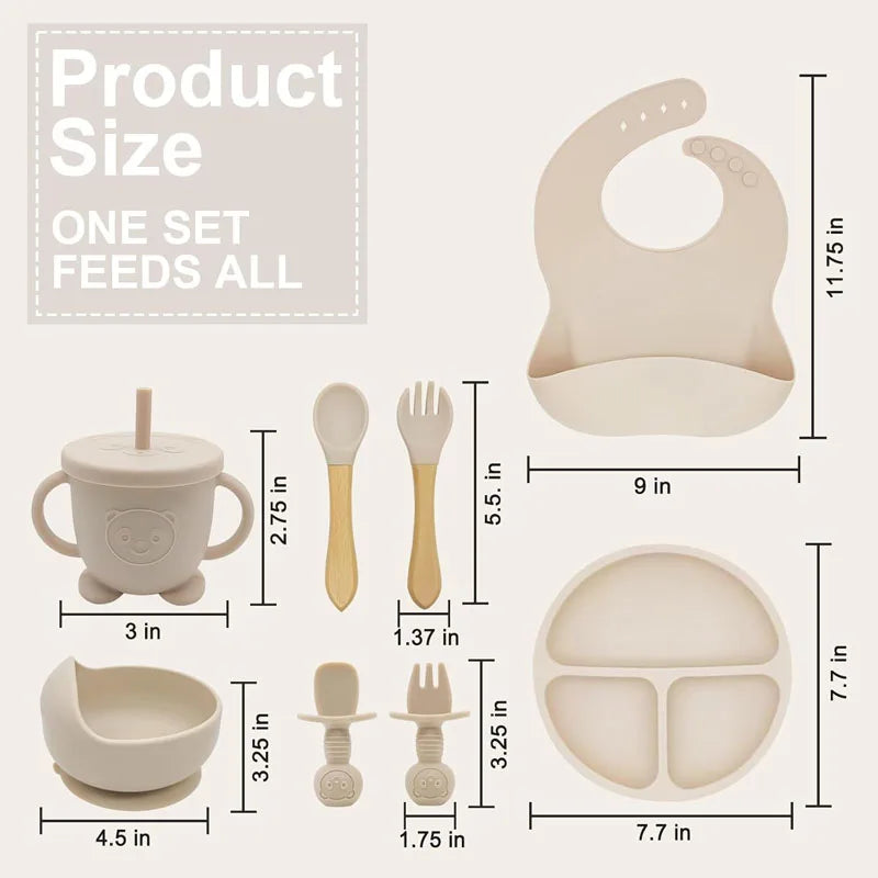Ensemble repas bébé personnalisé en silicone – Assiette, bol, tasse & accessoires