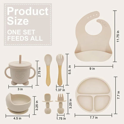 Ensemble repas bébé personnalisé en silicone – Assiette, bol, tasse & accessoires