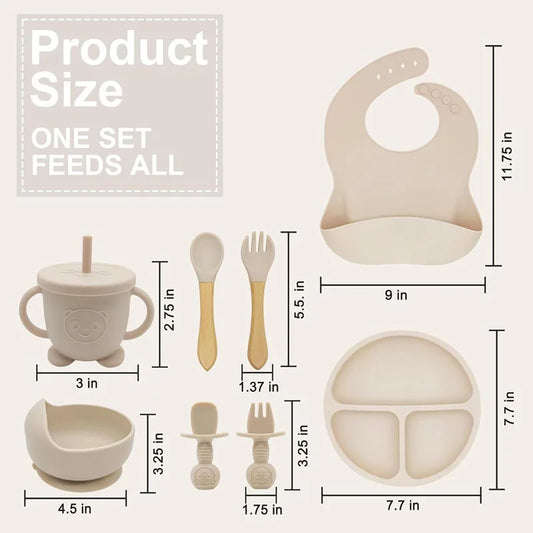 Ensemble repas bébé personnalisé en silicone – Assiette, bol, tasse & accessoires