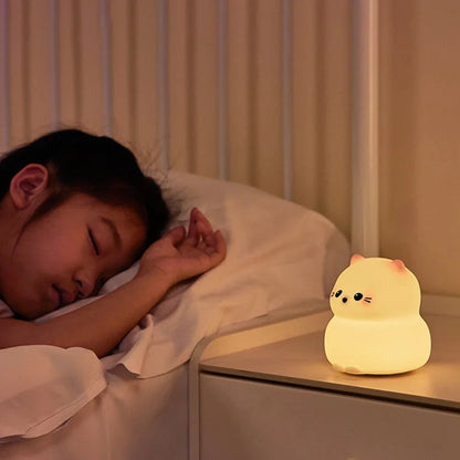 Veilleuse bébé chat en silicone tactile rechargeable – Lampe de nuit douce Guardian Kitty