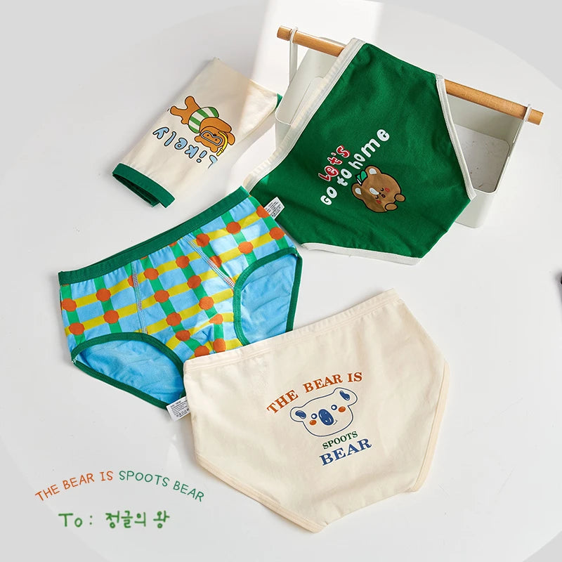 Sous-vêtements mignons pour garçons, culottes pour enfants, slips en pur coton pour garçons, shorts doux, caleçons de dessin animé, sous-vêtements pour garçons, ensemble de 4 pièces