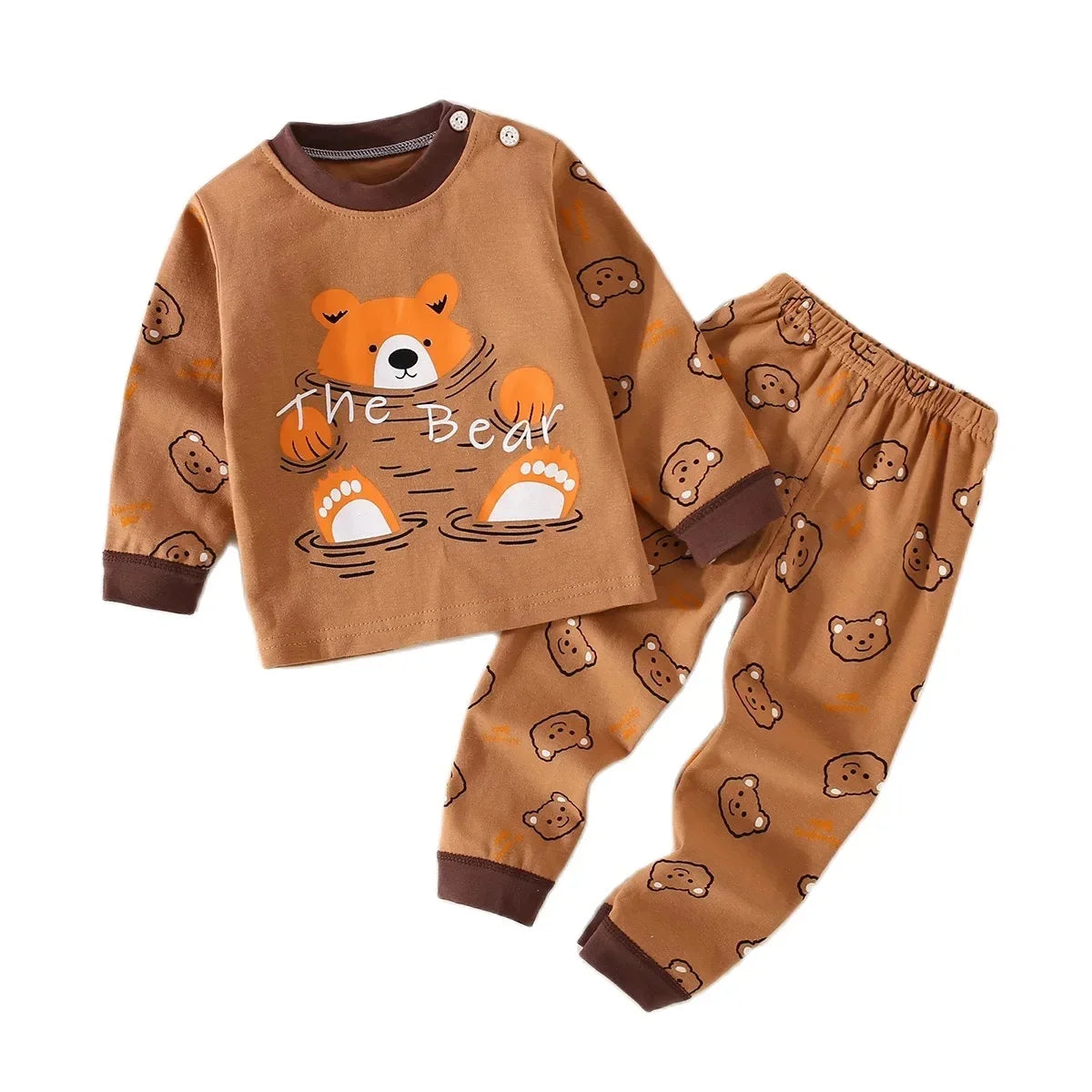 Ensemble garçon (haut + pantalon) – Motif ours & lettering – Coton doux – Confort maison