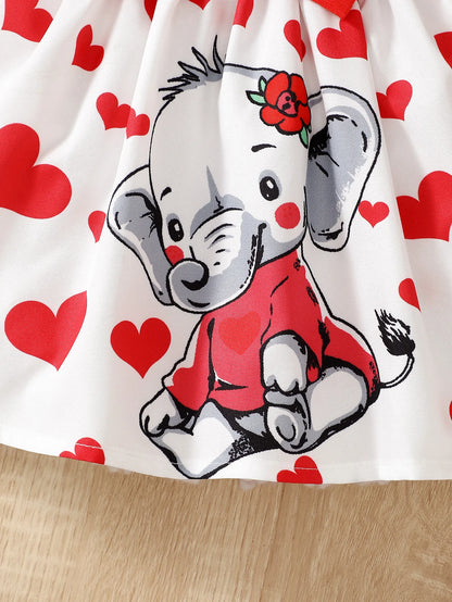 Robe d’été bébé fille à bretelles – Motif cœur et éléphant mignon