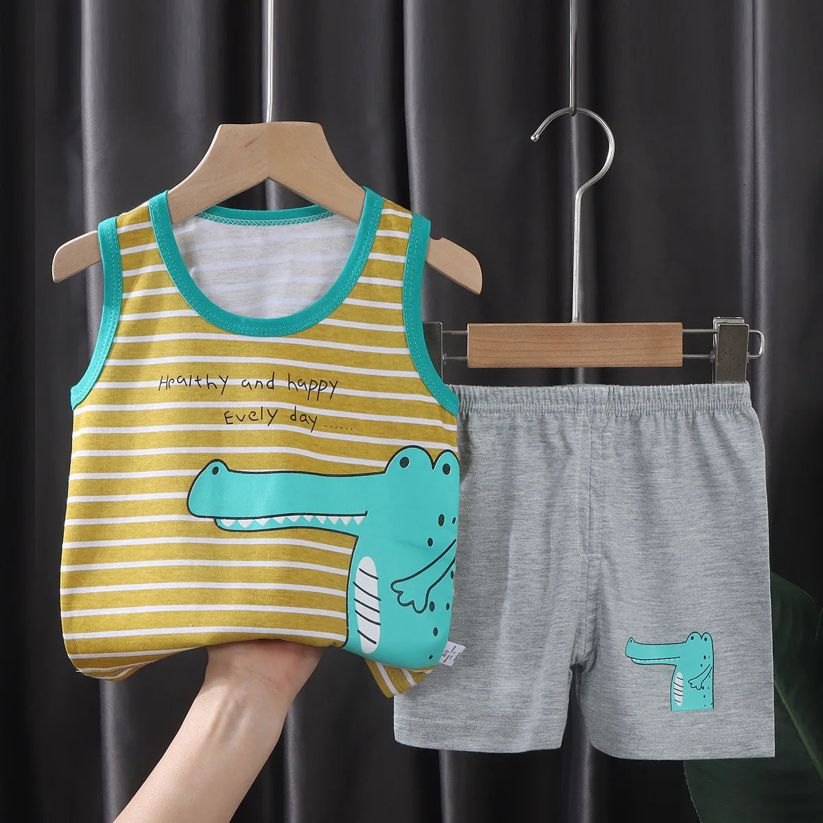 Ensemble d’été 2 pièces pour enfants – Débardeur et short en coton respirant, style décontracté unisexe