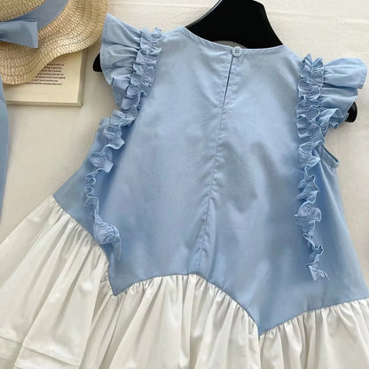 Robe Fille Fleur 3D – Vert & Crème, Style Bohème (4–6 ans)