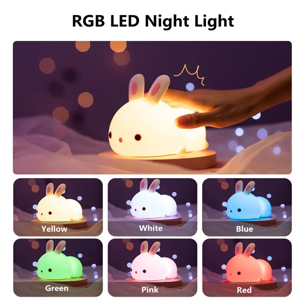 Capteur tactile RGB LED lapin veilleuse 16 couleurs USB Rechargeable Silicone lapin lampe pour enfants bébé jouet Festival cadeau