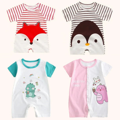 Vêtements pour nouveau-né garçon et fille, body en coton, barboteuse d'été à manches courtes, vêtements de nuit pour nourrissons et tout-petits