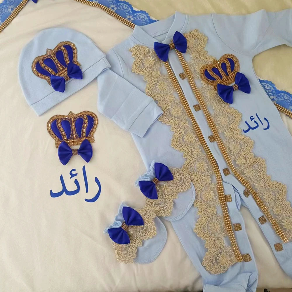 Coffret naissance luxe bébé – Ensemble “Prince & Princesse” sortie d’hôpital en coton brodé (cadeau nouveau-né)