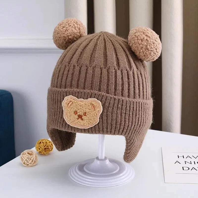 Bonnet d’Hiver Bébé Ourson – Bonnet Chaud Tricoté Unisexe pour Enfant