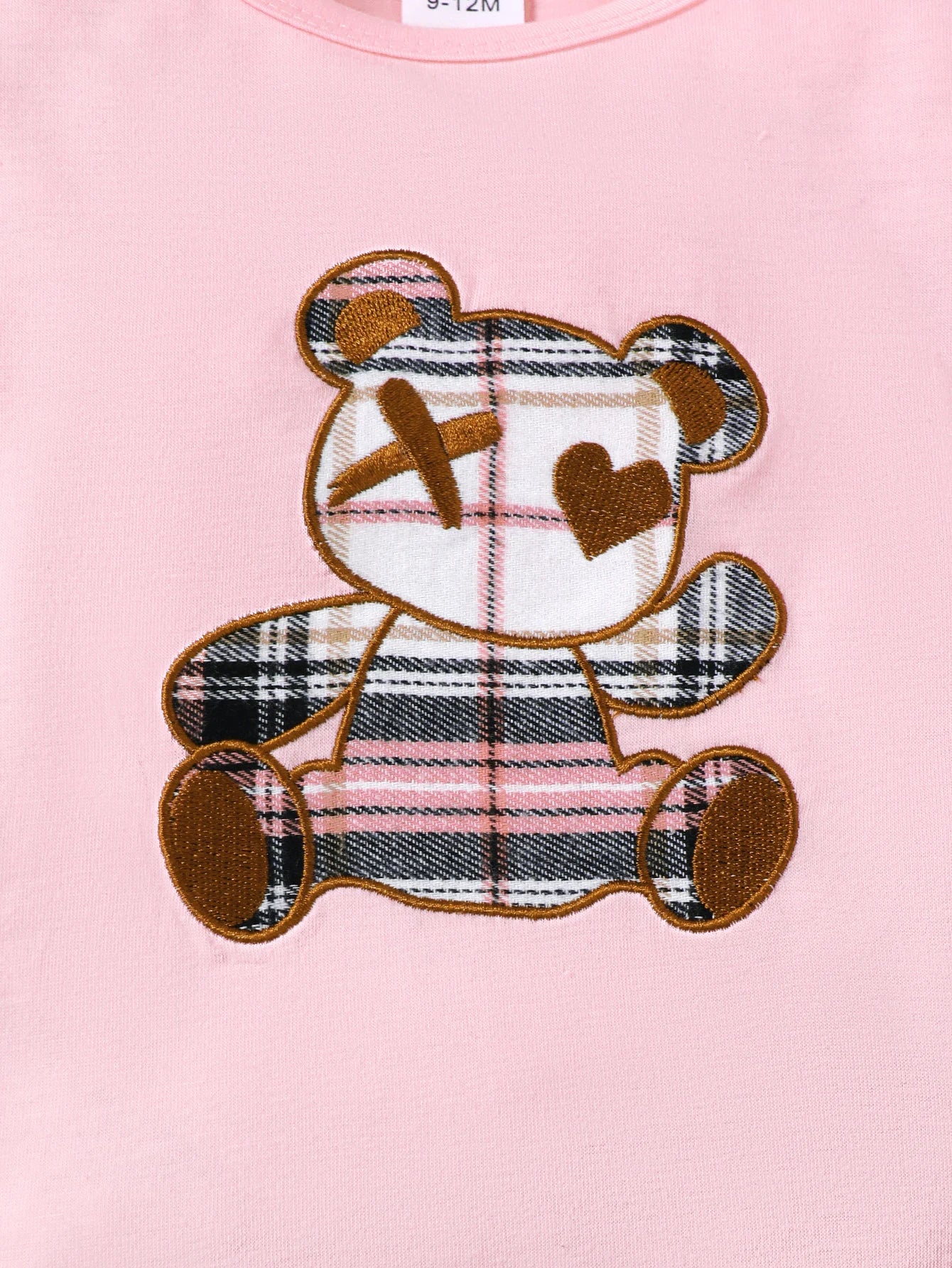 Ensemble Bébé Fille “Panda” – T-shirt Rose & Short à Carreaux (1–3 ans)