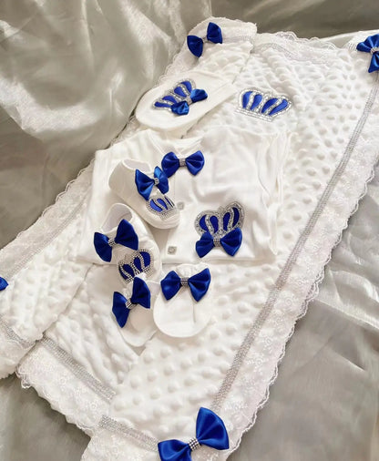 Coffret naissance luxe bébé – Ensemble “Prince & Princesse” sortie d’hôpital en coton brodé (cadeau nouveau-né)