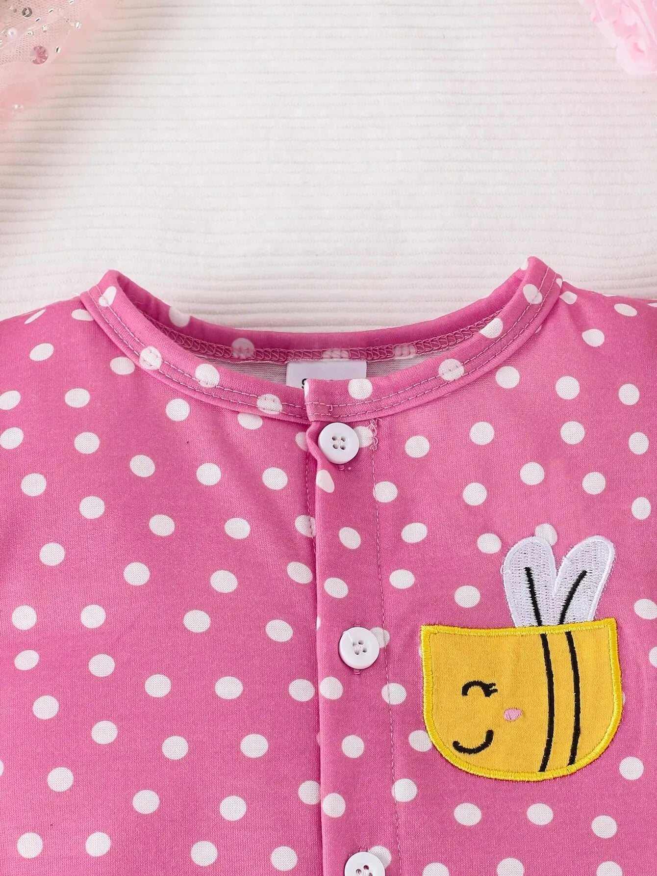 Combinaison d’été bébé fille à manches courtes – Motif pois & abeille – 3 à 24 mois