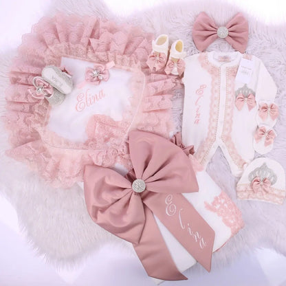Coffret naissance luxe bébé – Ensemble “Prince & Princesse” sortie d’hôpital en coton brodé (cadeau nouveau-né)
