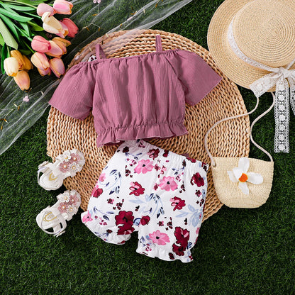 Ensemble Bébé Fleuri – Haut Mauve & Bas Imprimé Floral