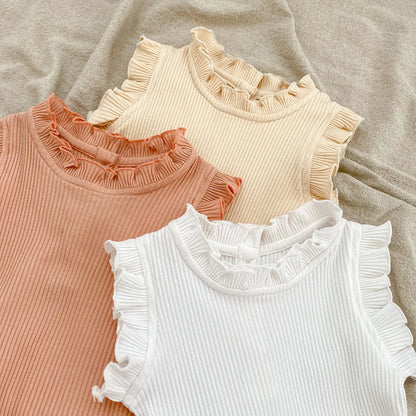 Ensemble bébé fille été 2 pièces – Body à volants 100 % coton & bloomer assorti