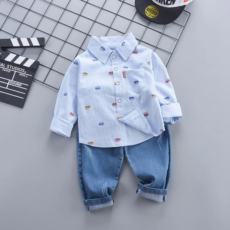 Ensemble Enfant Chic 2 Pièces – Chemise à Col + Pantalon (Unisexe, 4–6 ans)