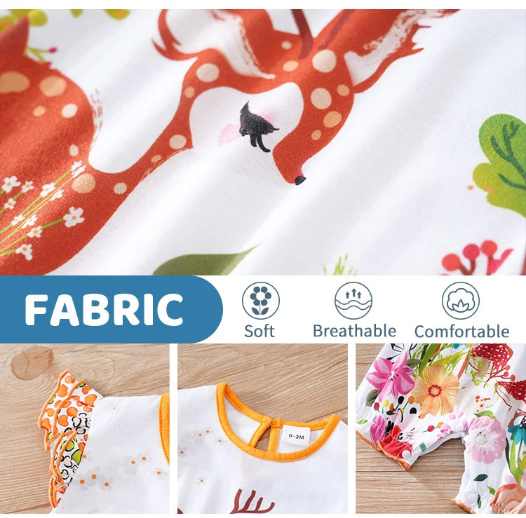 Barboteuse Bébé Été – Petit Cerf Magique (0–12 mois)