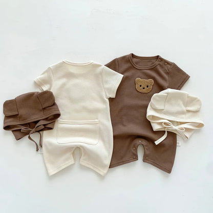 Ensemble Bébé Petit Ourson – Combinaison d’Été Premium en Coton Gaufré